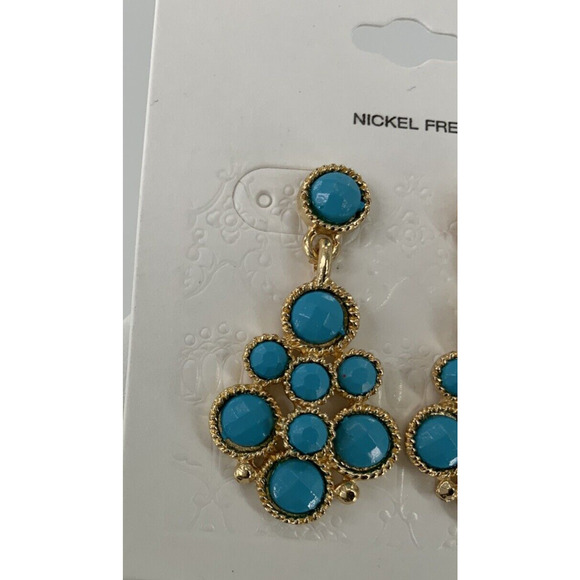 Turquoise Blue Earrings Gold-Tone Chandelier Drop Dangle Cluster Fashion Jewelry - Picture 4 of 9